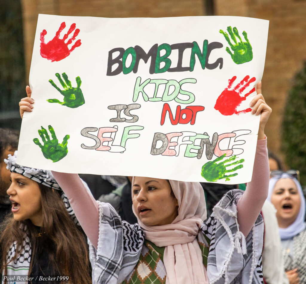 Protest in Columbus, Ohio, USA, against catastrophic Israeli attacks on Gaza after the 7th of October, 2023.