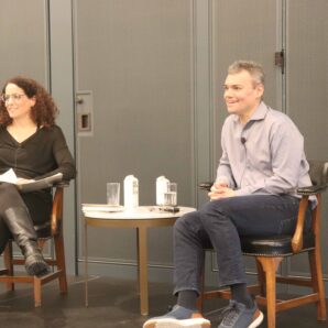 Professor Atalia Omer and guest lecturer Peter Beinart discussing Beinart's new book on March 3, 2025.